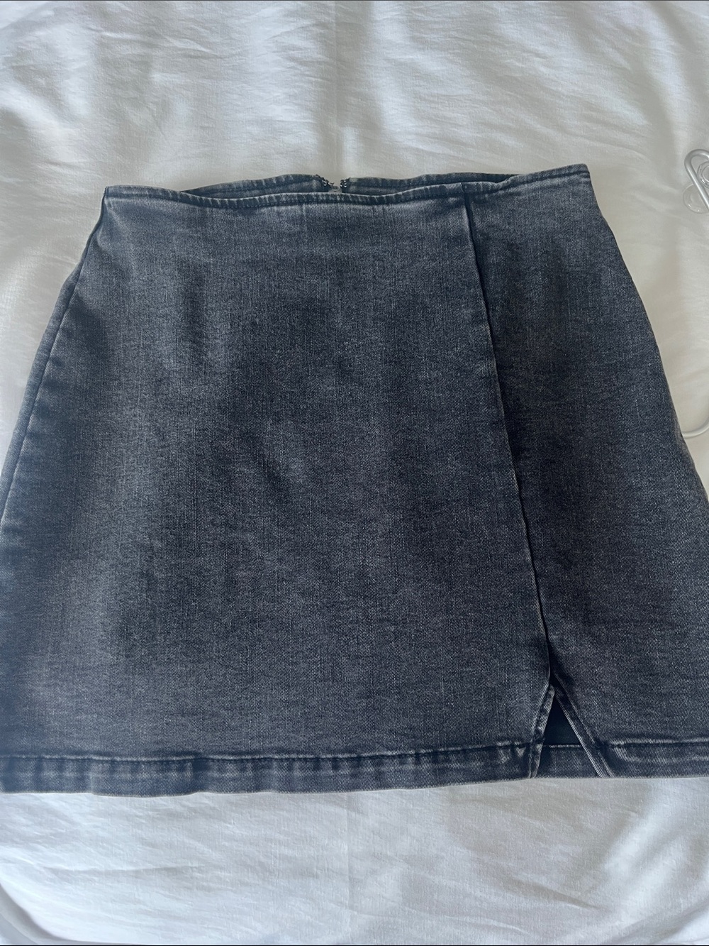 wild fable Black Washed Denim Mini Skirt with Front Overlap